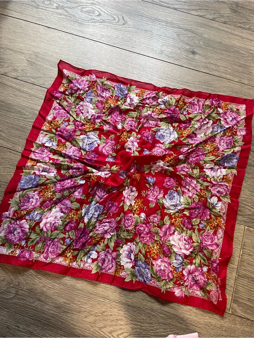 YSL Red Floral head Scarf - Women's Vibrant Floral Wrap